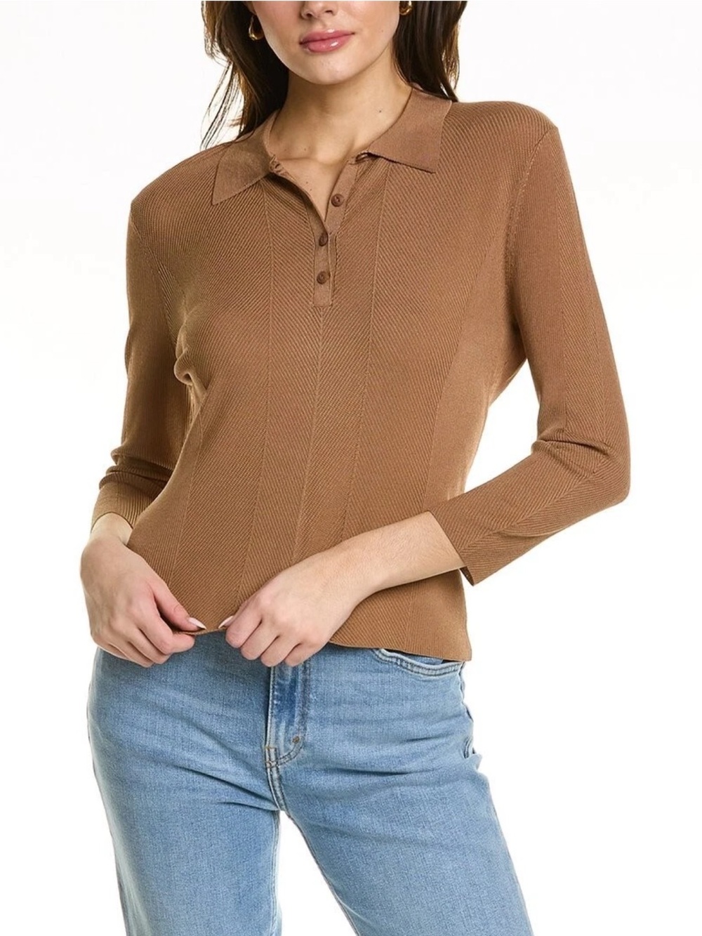 Rag & Bone Women's Ribbed Knit Polo Sweater Long Sleeves Brown Size XS